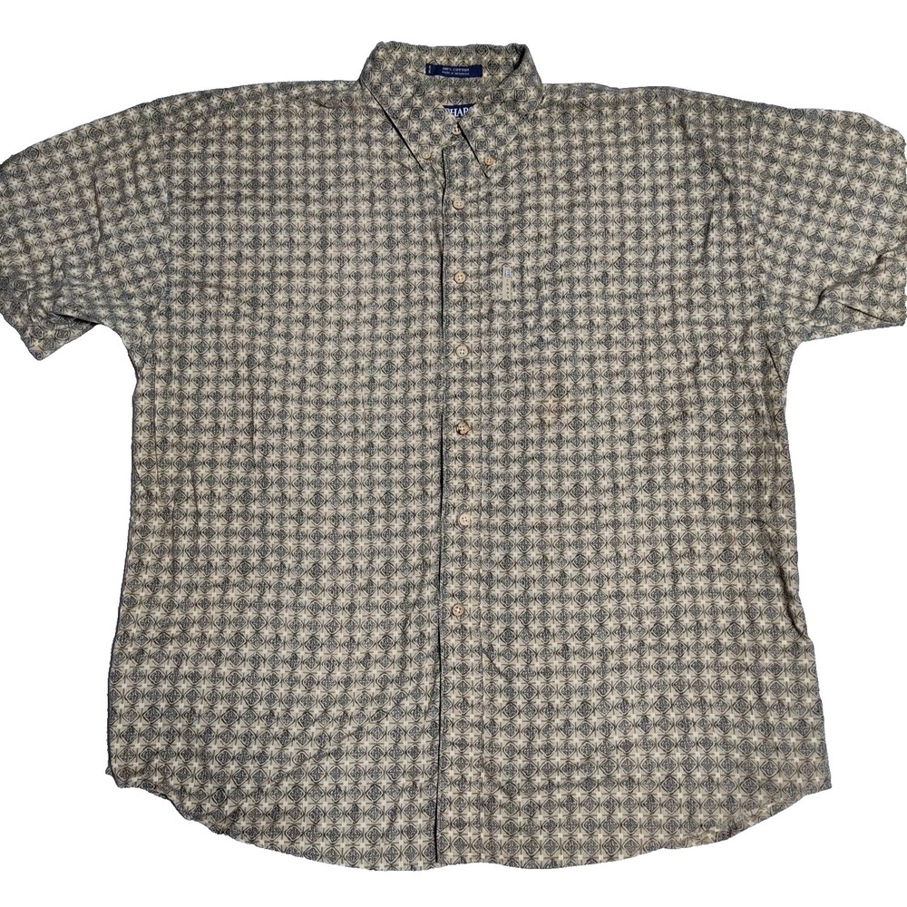 VTG CHAPS RALPH LAUREN‎ Men Size XL Brown Blue Geo Print 100% Cotton Camp Shirt